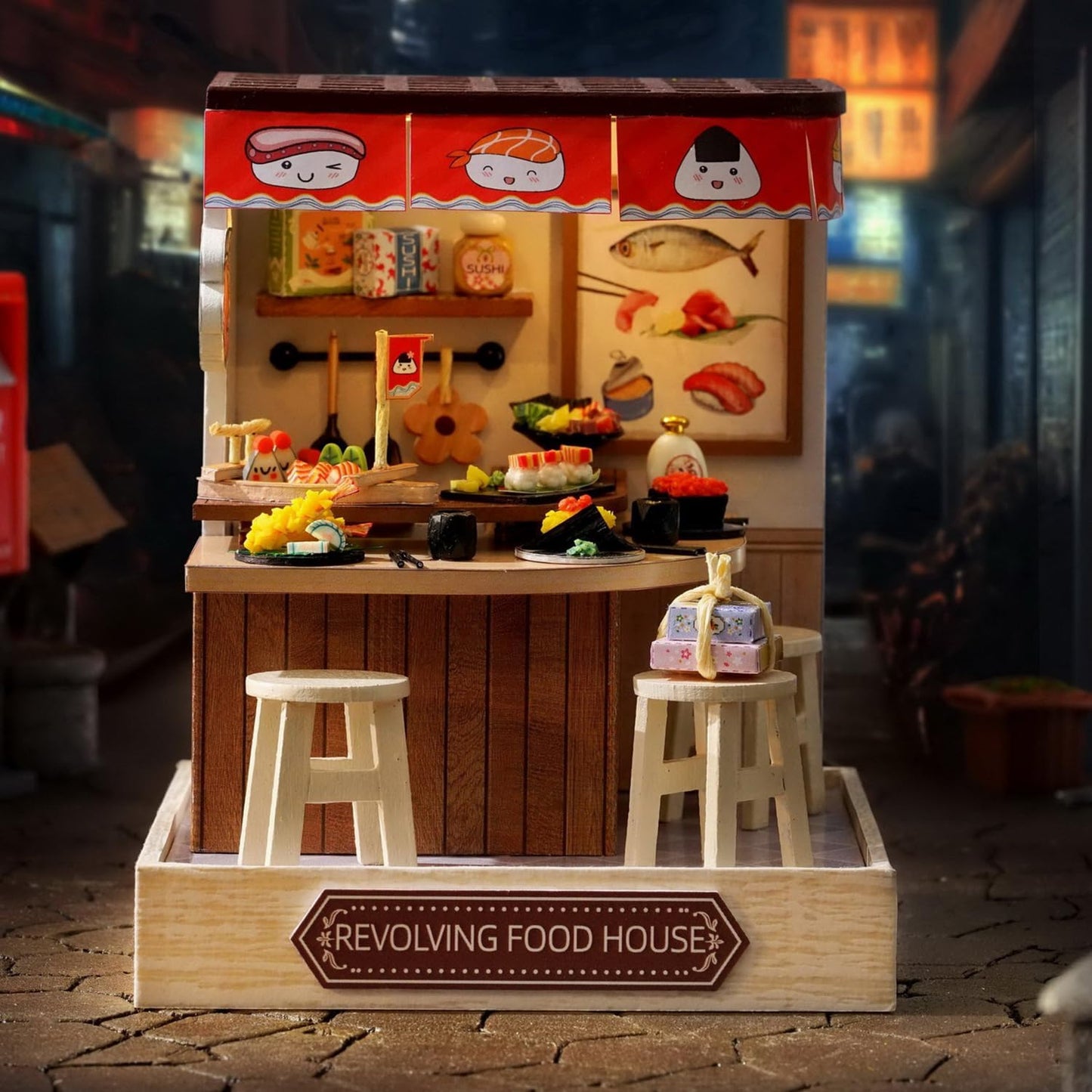 Cutefetti DIY Dollhouse - Corner of Happiness Series Miniature Kit - Revolving Food House