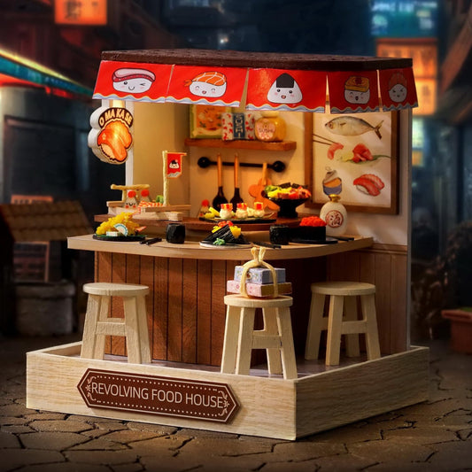 Cutefetti DIY Dollhouse - Corner of Happiness Series Miniature Kit - Revolving Food House