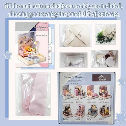 Cutefetti Diy Dollhouse - Corner of Happiness Series Miniature Kit - Afternoon Tea Time