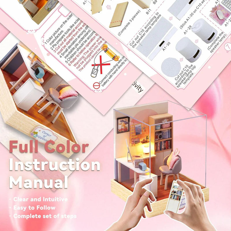 Cutefetti DIY Dollhouse - Corner House of Happiness Series Miniature Kit - World of Creativity