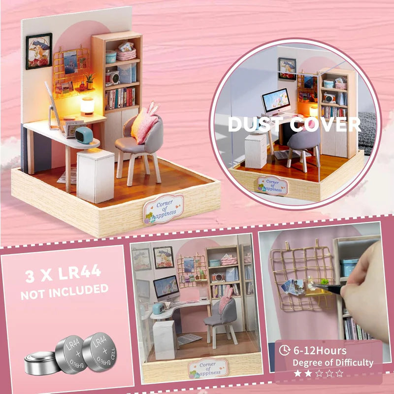 Cutefetti DIY Dollhouse - Corner House of Happiness Series Miniature Kit - World of Creativity